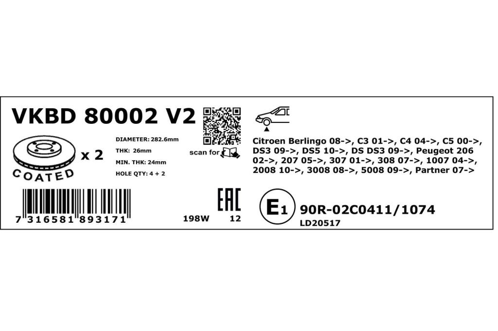 Discos de freno SKF ref. VKBD 80002 V2